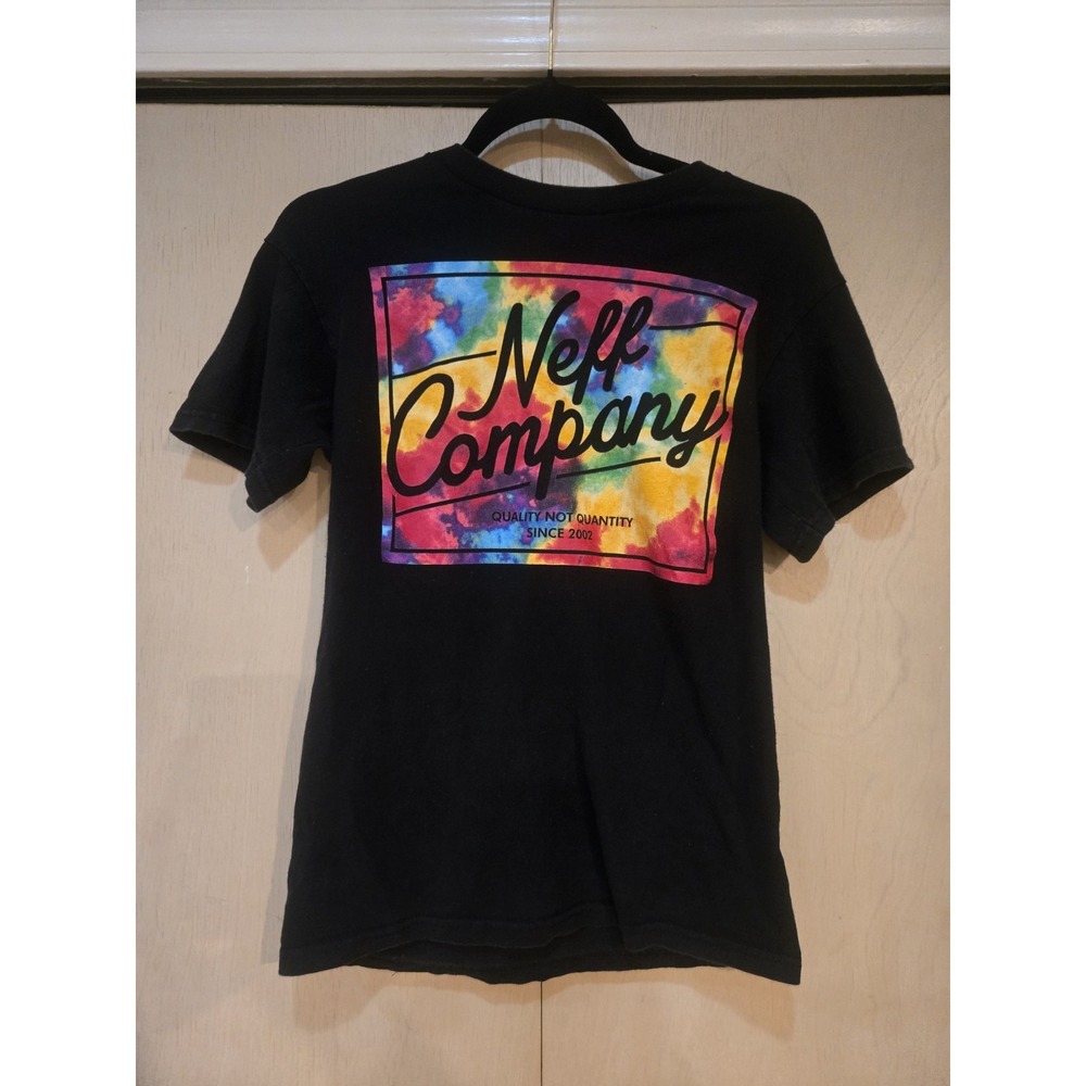 Neff Company Logo T Shirt Mens Small Black Colorful Back Graphic Skate...